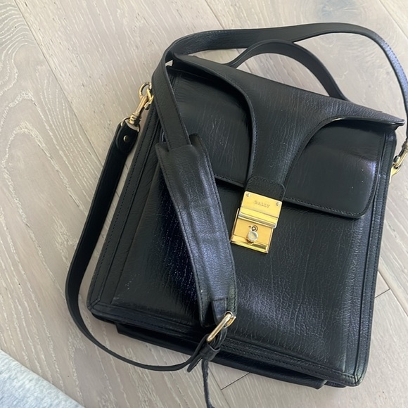 Bally Bag Black Leather Top Handle Satchel with Crossbody Strap Vintage Handbag - Picture 13 of 16